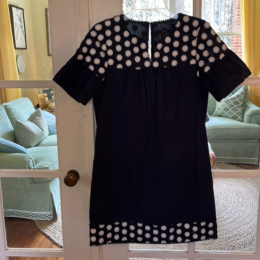 J Crew navy with white embroidered dots dress. Size 00